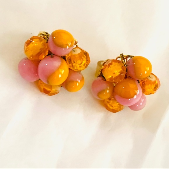 Hobe Vintage Art Glass Earrings cluster Clip Backs - Picture 7 of 7